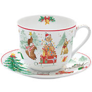 Чашка для завтрака с блюдцем Christmas Gang 400мл R1454#CHGA