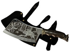 Нож-секач в кожаном чехле Кабан 15см 187-2043