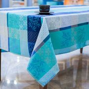 Скатертина з тефлоновим просоченням Бірюзово-синій жаккард 160х300см ZetonaTT8330003-300Turqui