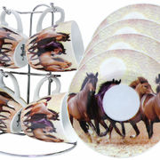 Набор чашек для кофе с блюдцами на подставке Кони 100мл 211-1007