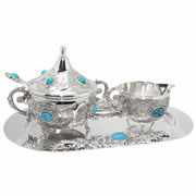 Сахарница с ложкой+молочник на подносе 150мл 466-7625